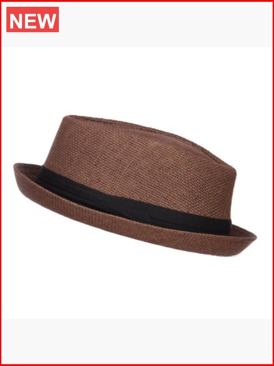 Large Solid Upbrim Pork Pie Fedora Hat Paper Straw main image 5